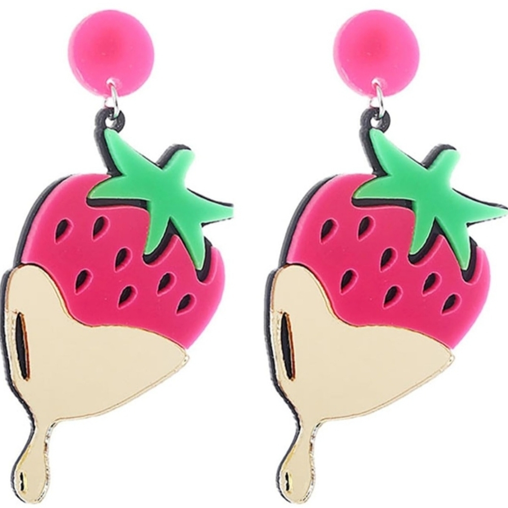 Red Fruit Strawberry Acrylic 3D Earrings